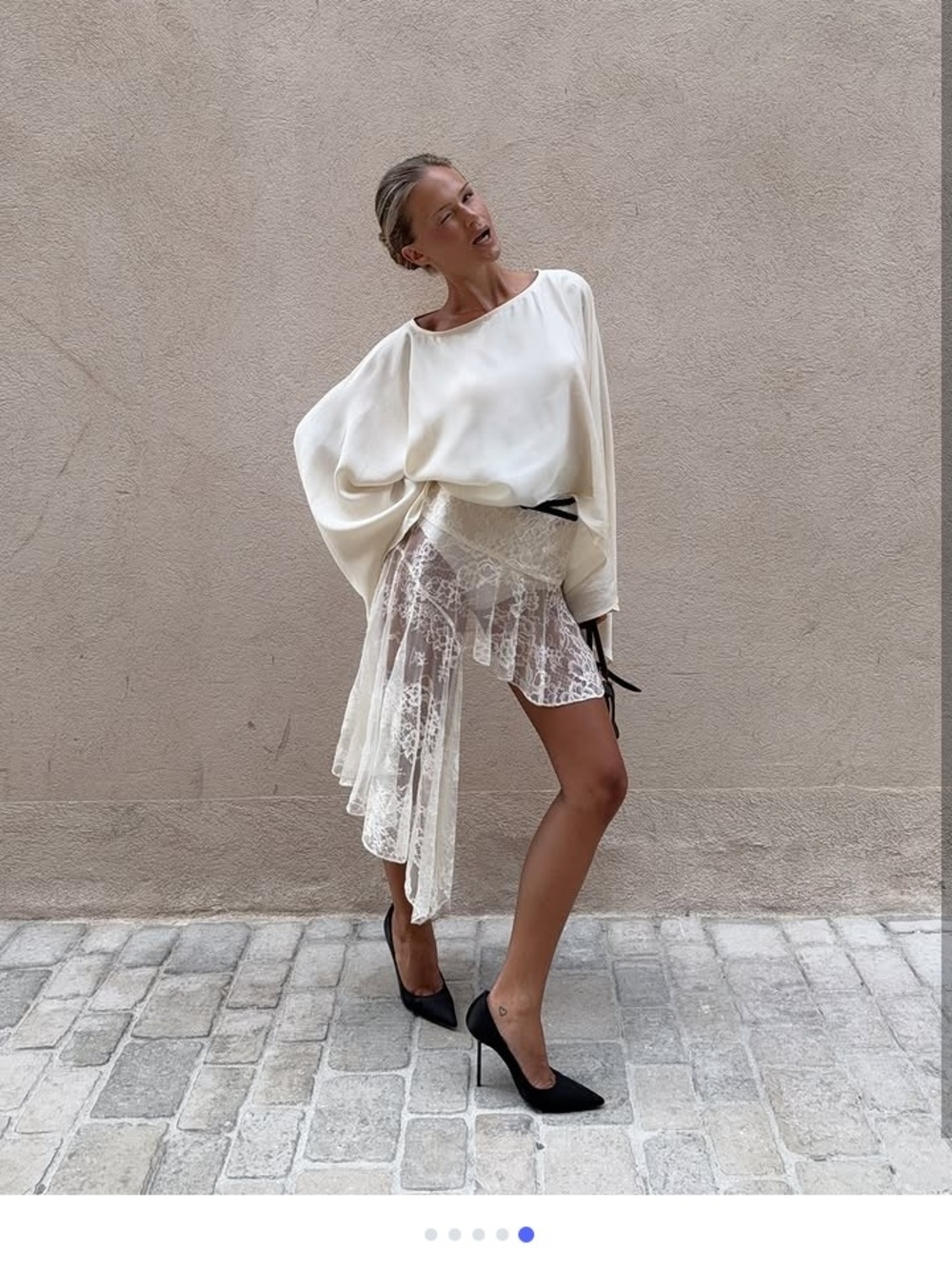 Iso Asymmetrical Ivory Lace Skirt with Draped Overlay